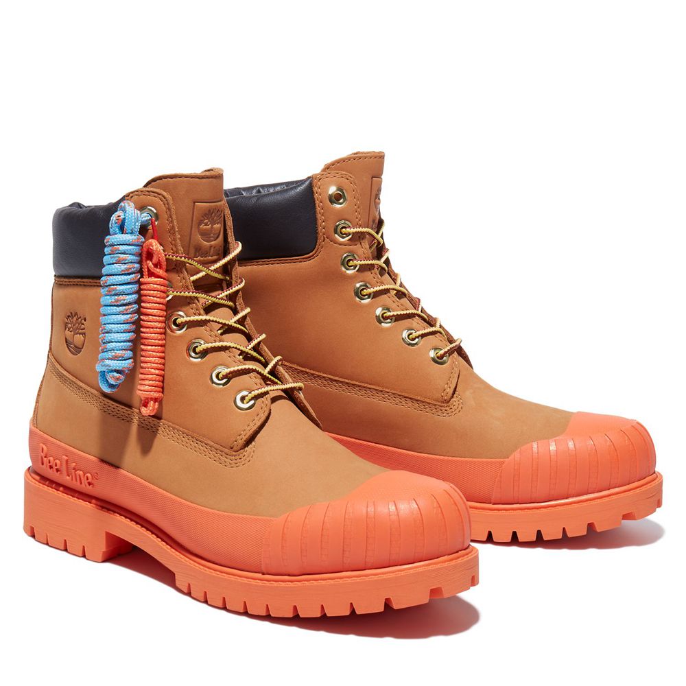 Timberland Mens 6-Inch Boots Bee Line x Waterproof Rubber Toe - Brown/Orange - India LJ2198746